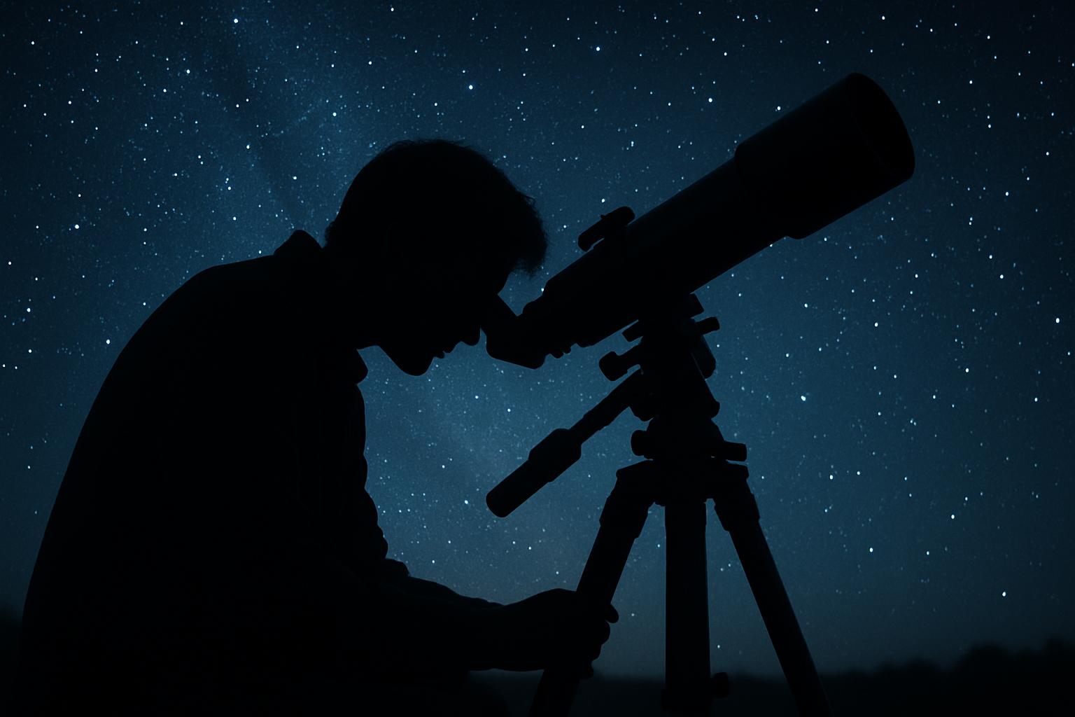 Pessoa observando o céu com telescópio