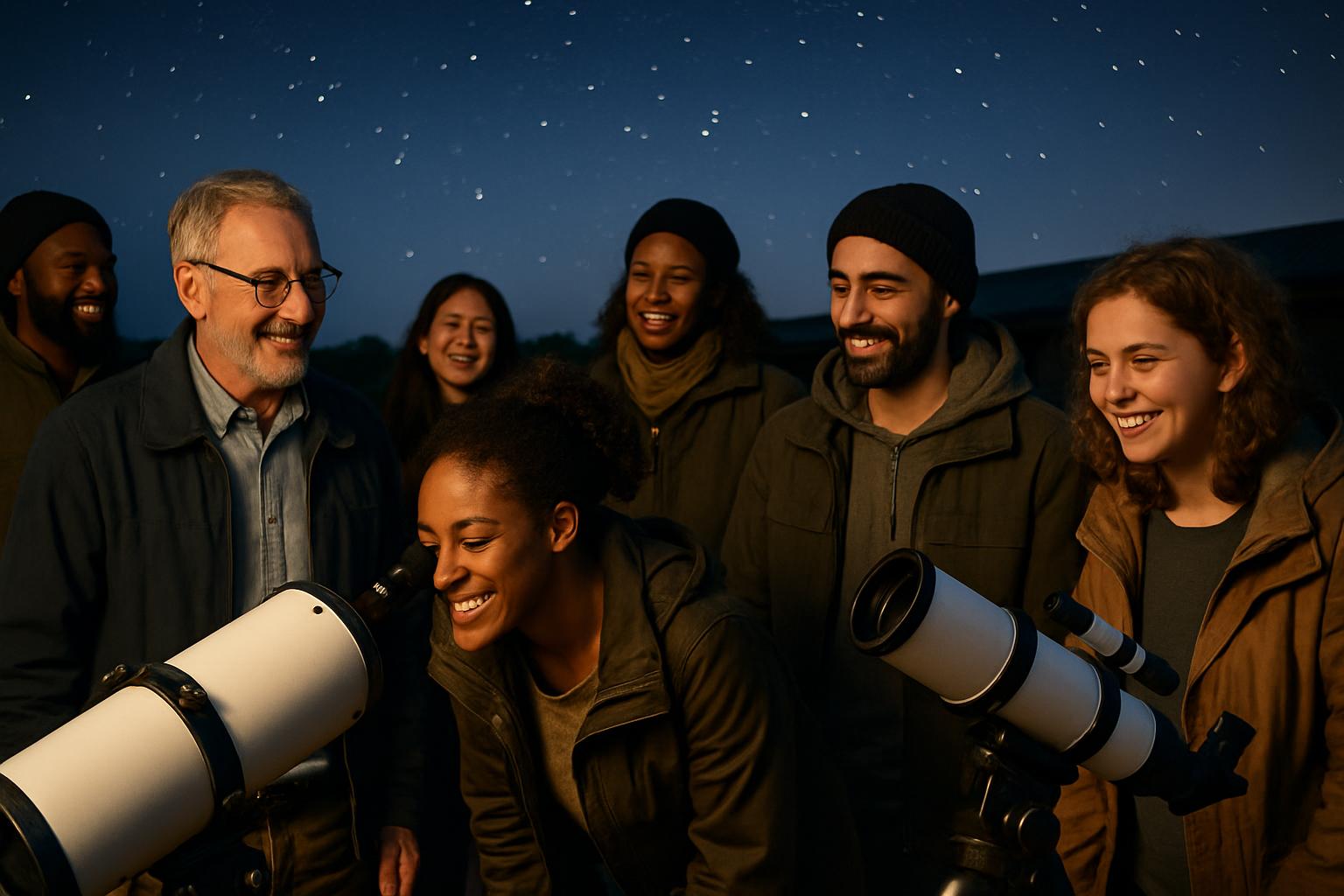 Grupo reunido em noite de observação