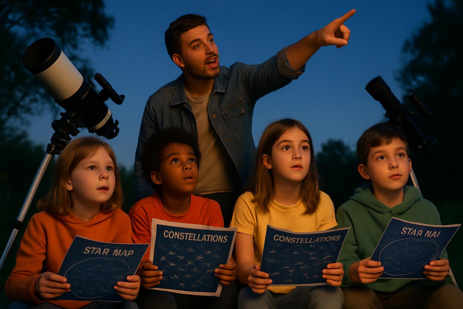 Crianças em atividade educativa de astronomia